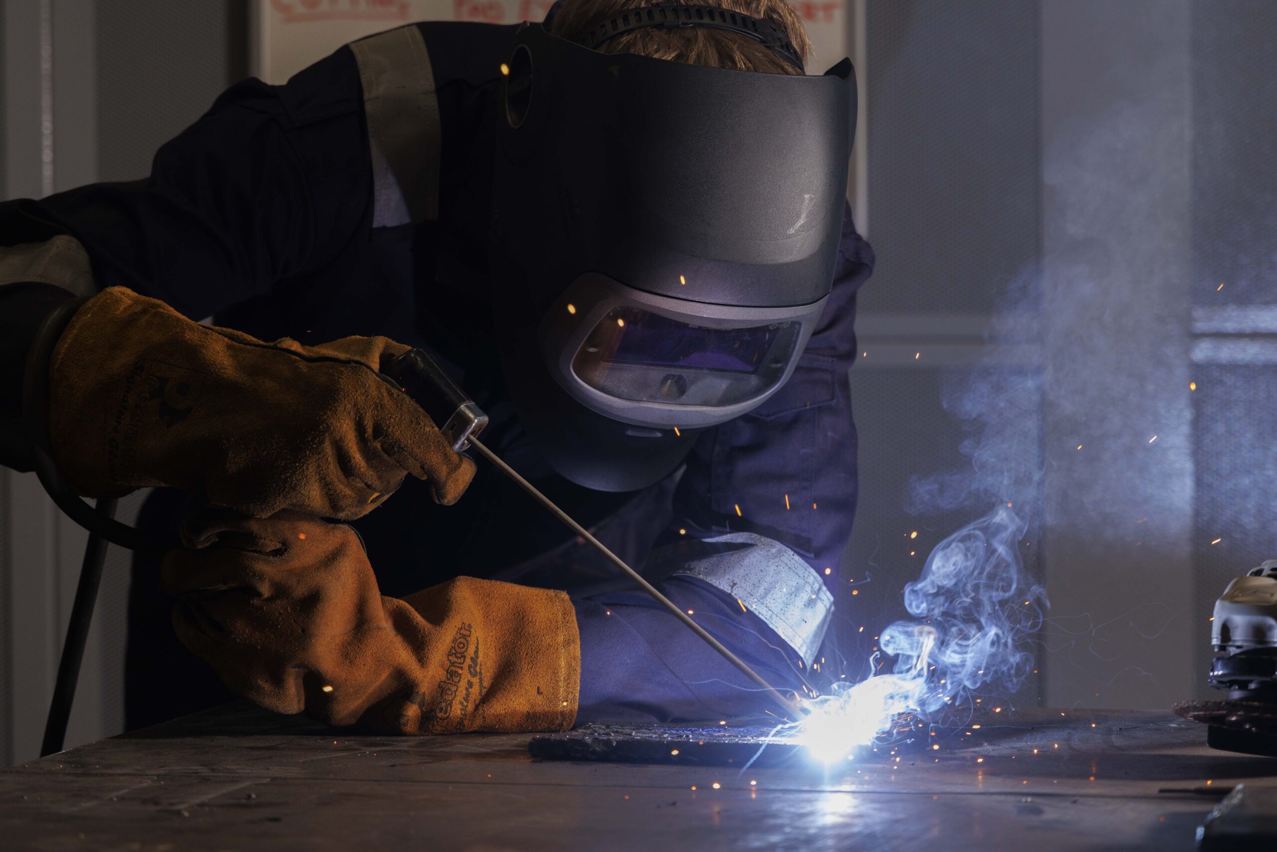 A learner welding at the Energy Transition Skills Hub in Aberdeen. Photo by Newsline Media