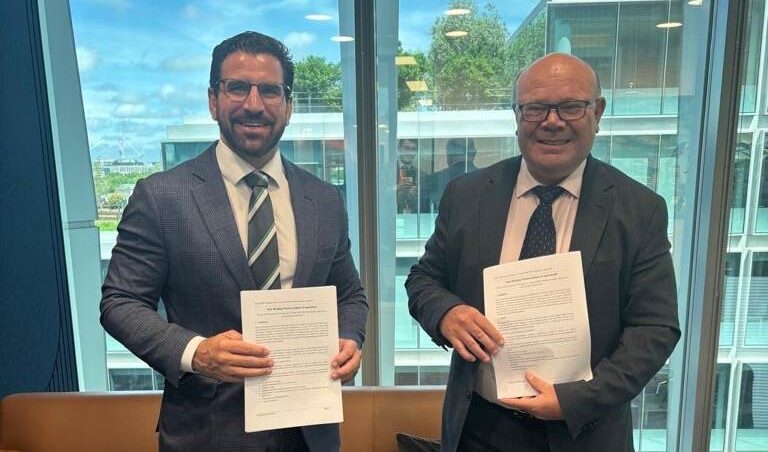 Holtec President Rick Springman and Rob Guyer, CFO of EDF – UK signing the joint proposal