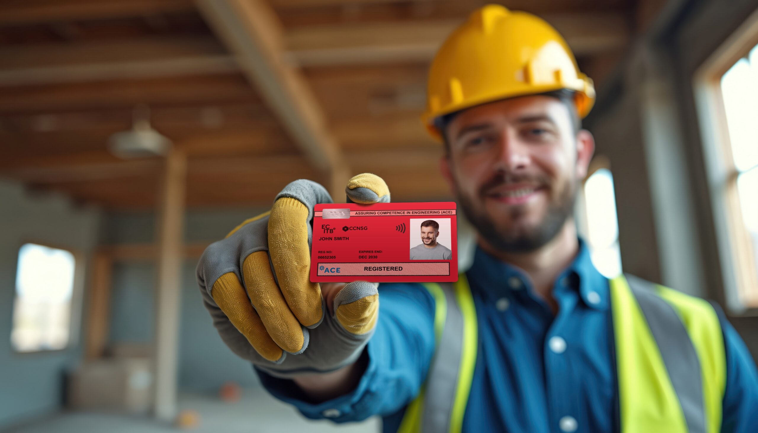 A worker holding the new ACE card
